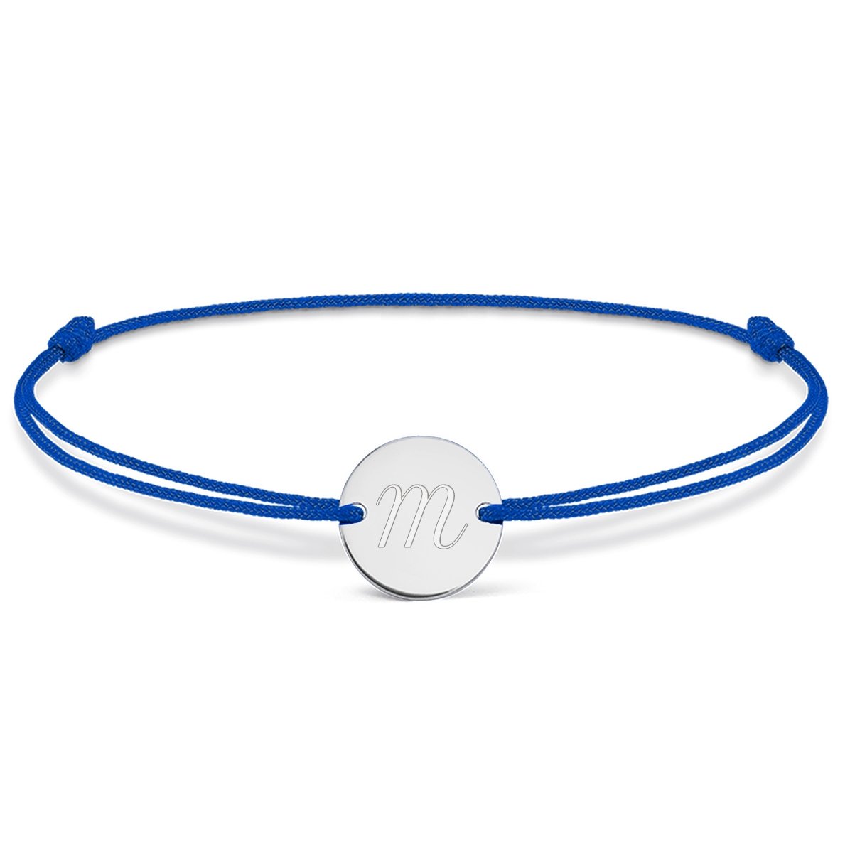 Personalisiertes Kordelarmband – 14-mm-Münze – 925er Silber – Initialen-Modell