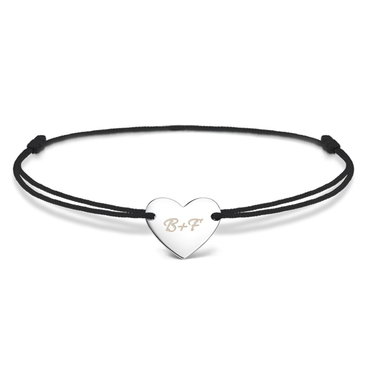 Personalisiertes Armband mit Kordel – Herz 12 x 10 mm – 925er Silber – „Du und ich“, Modell 2