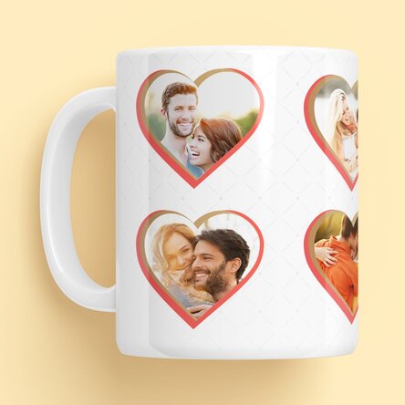 Personalised mug with 8 heart-shaped photos