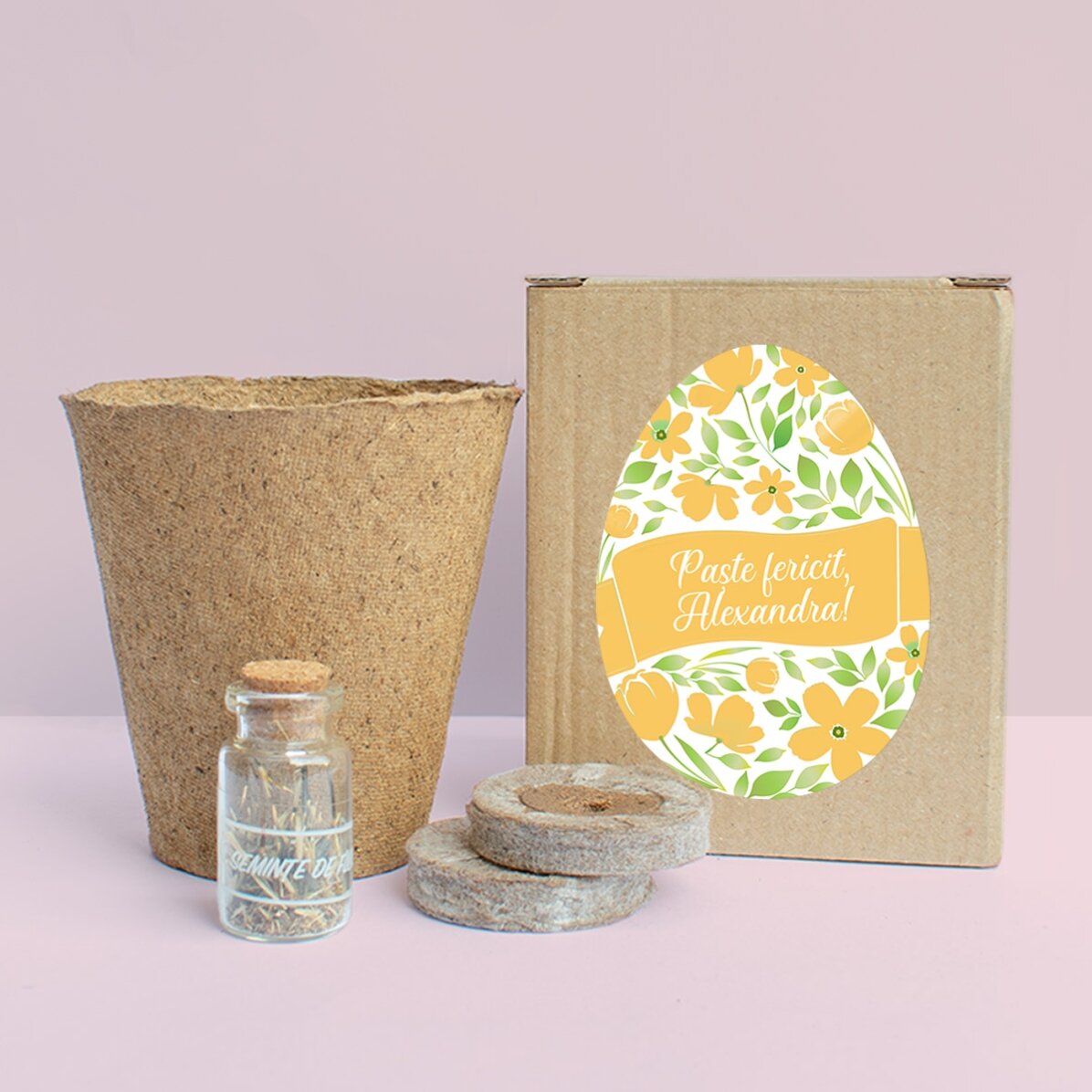 Flower planting kit in a customised box with text - Happy Easter!