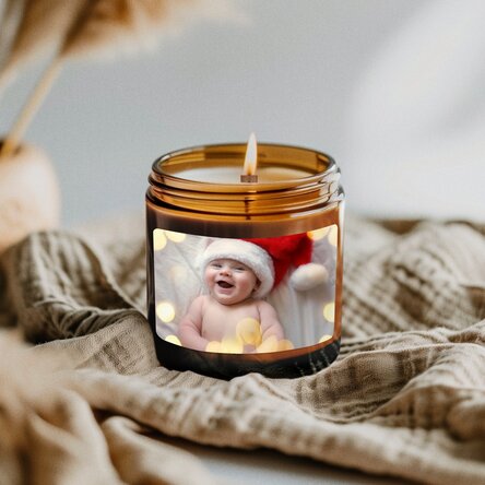 Small scented candle personalised with a photo
