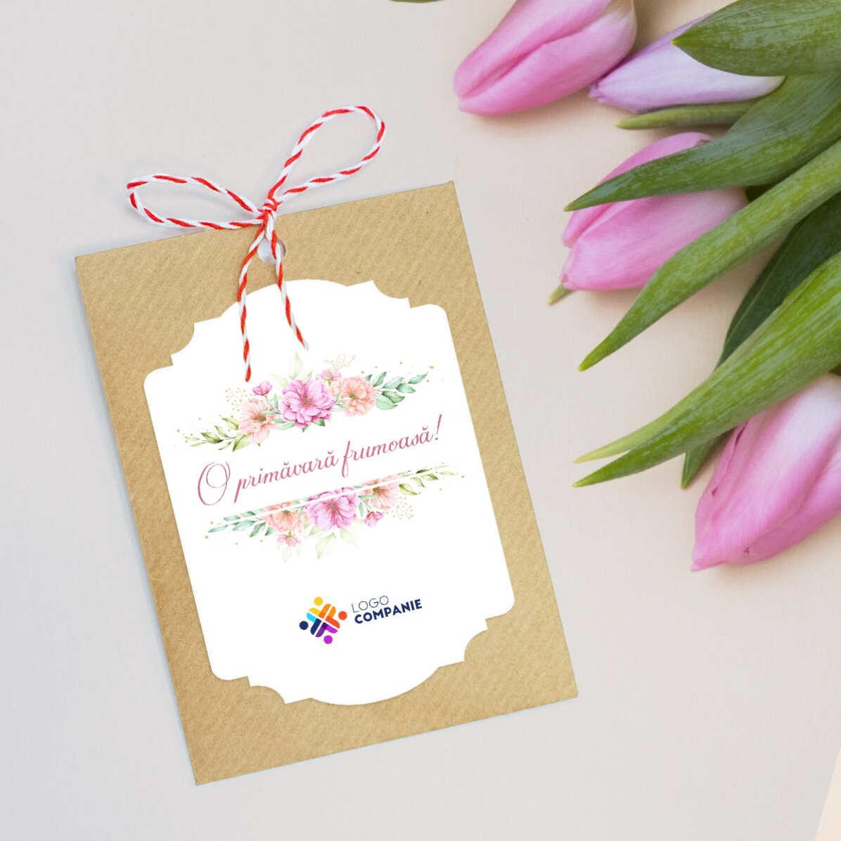 Individuell gestalteter Martisor zum Einpflanzen mit Logo und Botschaft – Einen schönen Frühling!