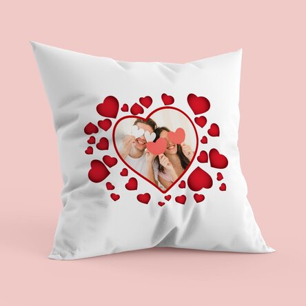 Personalised cushion with a photo and hearts