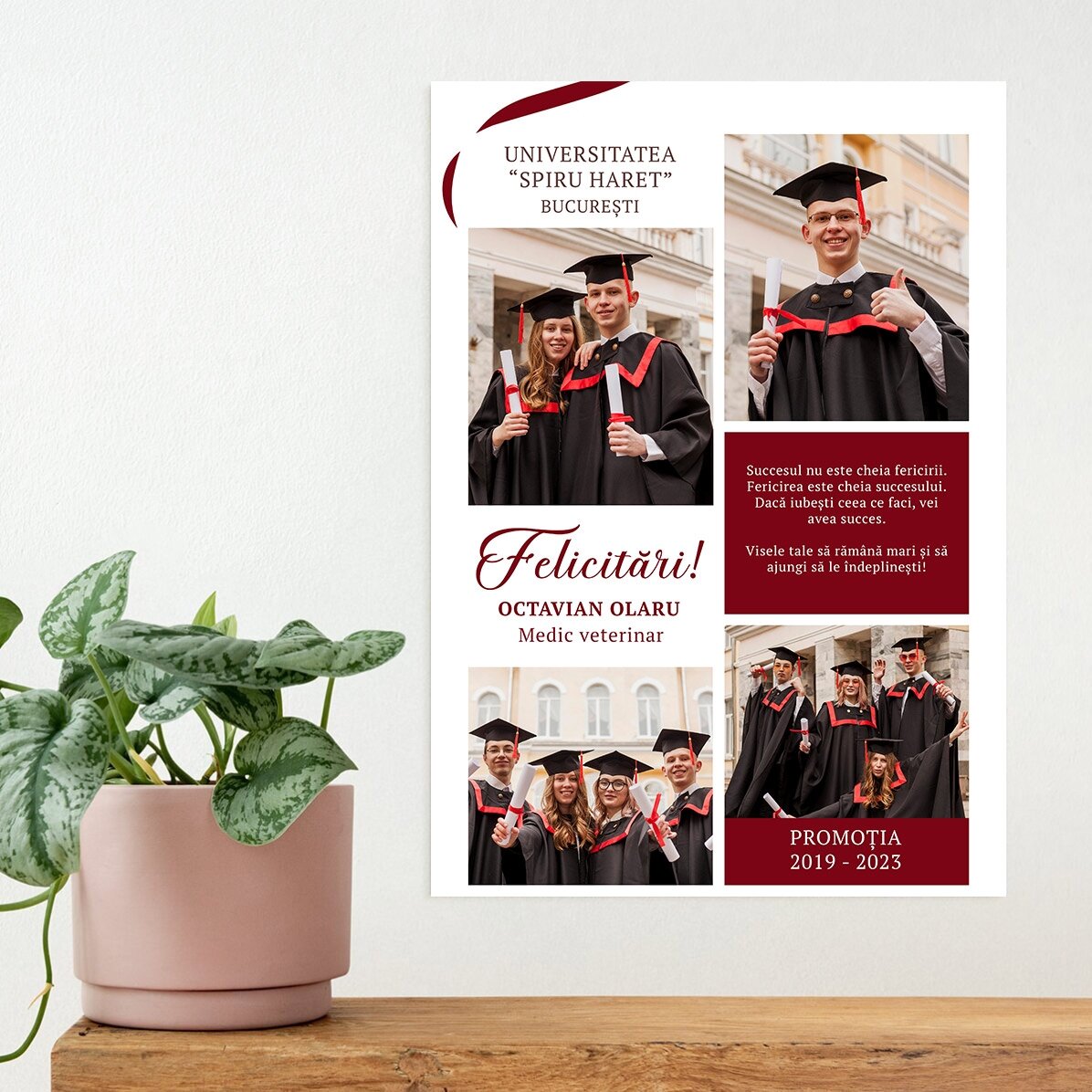 Individuell gestaltetes Poster mit 4 Fotos und einer Botschaft – Schulabschluss
