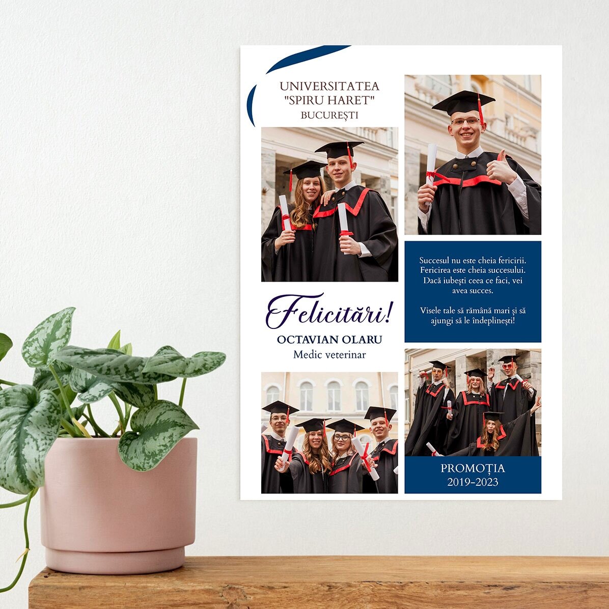 Individuell gestaltetes Poster mit 4 Fotos und einer Botschaft – Schulabschluss