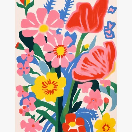 Poster Illustration of colourful flowers, drawn 1