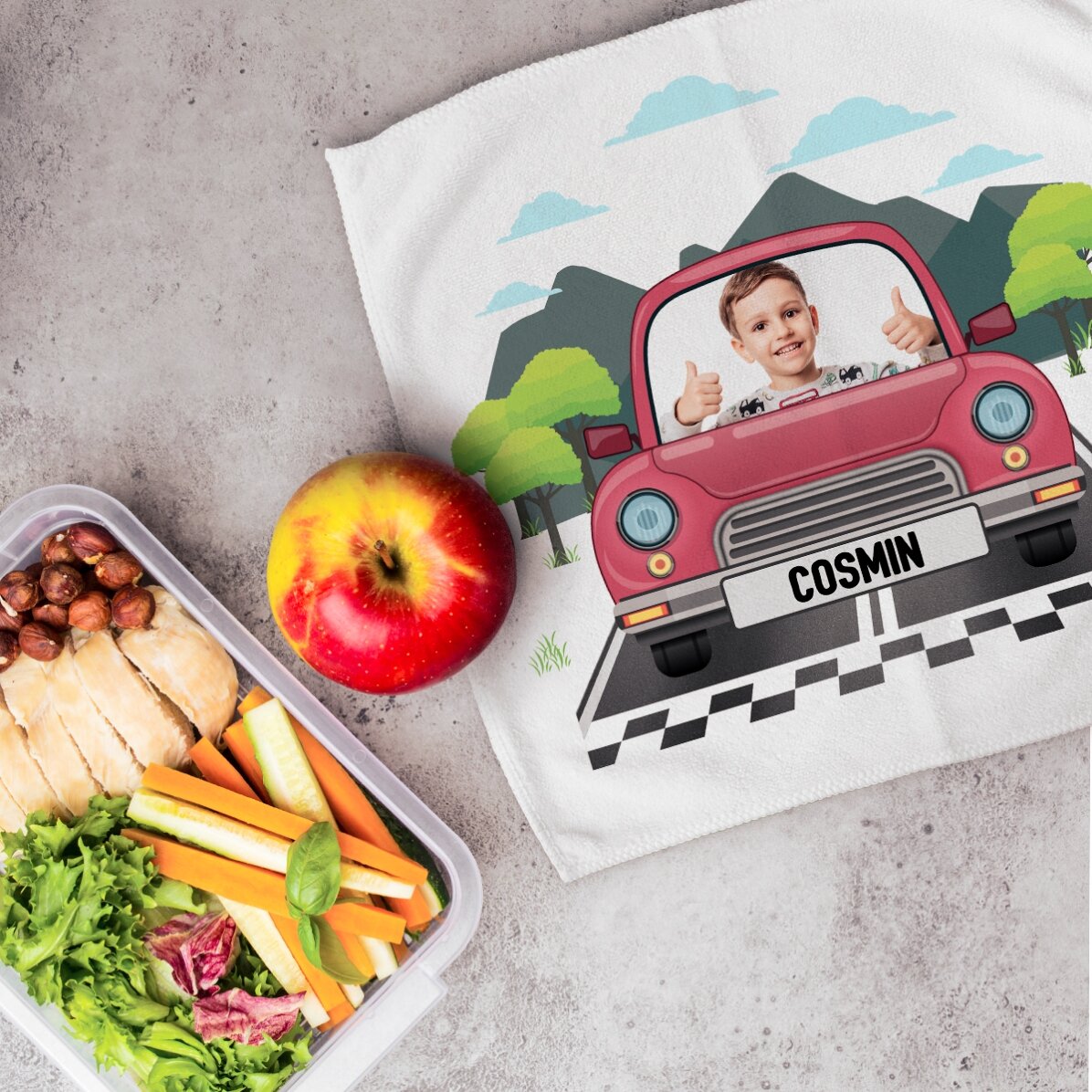 Personalisiertes Handtuch mit Foto und Text für Kinder – Auto
