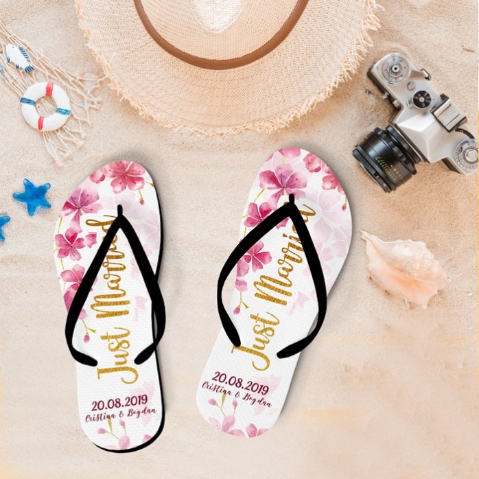 Personalisierte Flip-Flops mit Aufdruck – Just Married