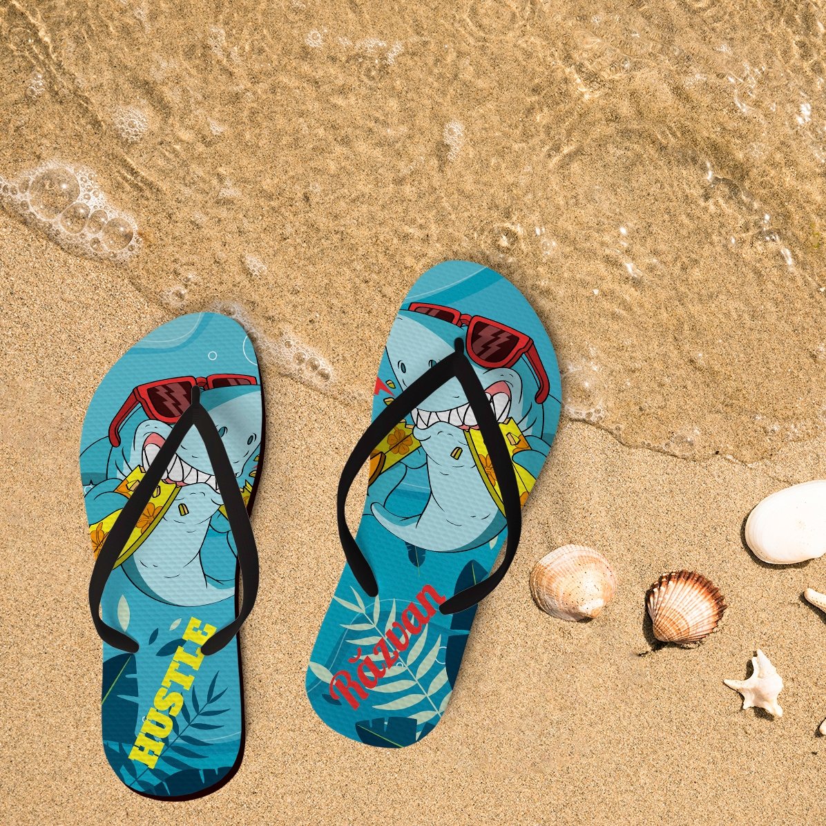 Personalisierte Flip-Flops mit Text – Hai