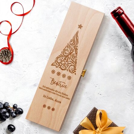 Personalisierte Weinkiste mit Text – Weihnachtsgruß
