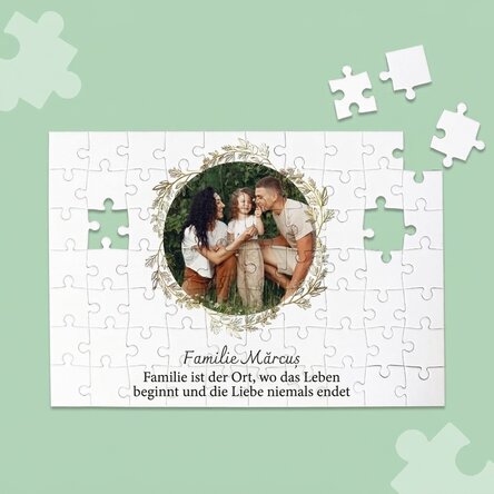 Personalisiertes Puzzle mit Foto und Text, 28 x 19 cm – Familie