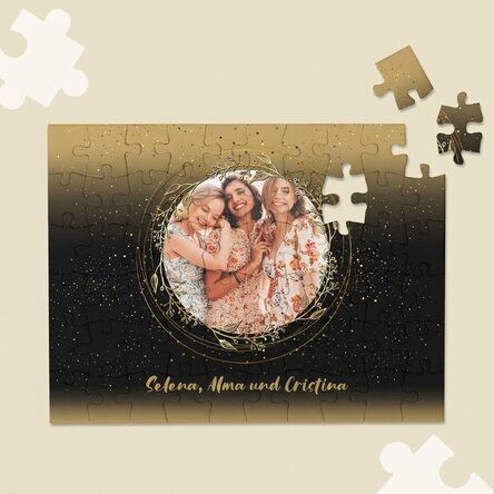 Personalisiertes Puzzle mit Foto und Text, 20 x 15 cm – Goldrahmen