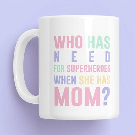 Personalised mug with message - Mum, superheroine in pastel colours