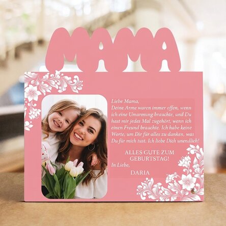 Personalisierter Fotorahmen für den Schreibtisch mit Foto und Text – Alles Gute zum Geburtstag, Mama