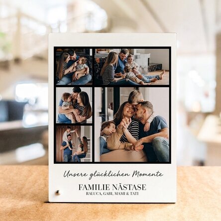 Personalisierter Fotorahmen für den Schreibtisch mit 5 Fotos und Text
