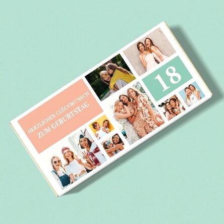 Personalisierte Schokolade mit Text und Fotocollage