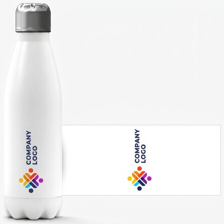Thermos with white base customised with logo