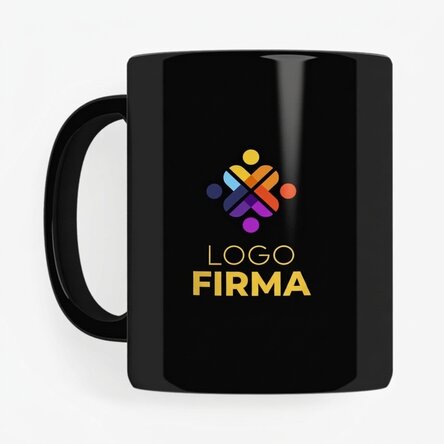 Personalisierte Tasse mit Logo auf beiden Seiten – schwarzer Hintergrund