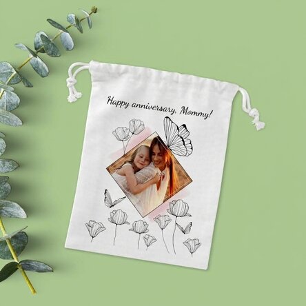 Kleiner Geschenksack, individuell gestaltet mit einem Foto und einem Text – My dear