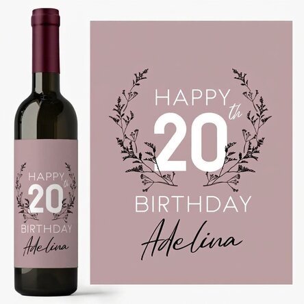 Wein mit individueller Beschriftung zum Geburtstag – Floral
