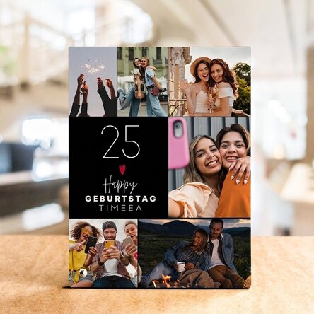 Personalisierter Fotorahmen für den Schreibtisch mit 6 Fotos und Text – Happiness