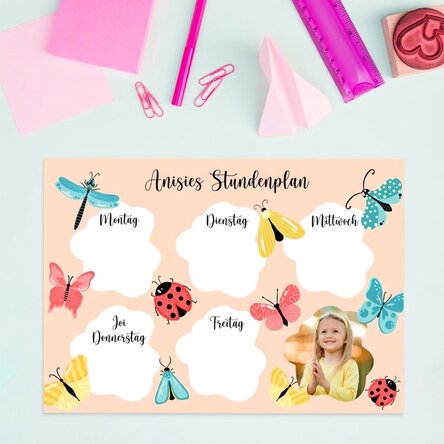 Individuell gestalteter Stundenplan mit Foto und Text – Butterflies