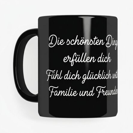 Personalisierte schwarze Tasse mit Botschaft