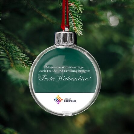 Personalisierte Kugel mit Logo und Botschaft – Frohe Weihnachten!