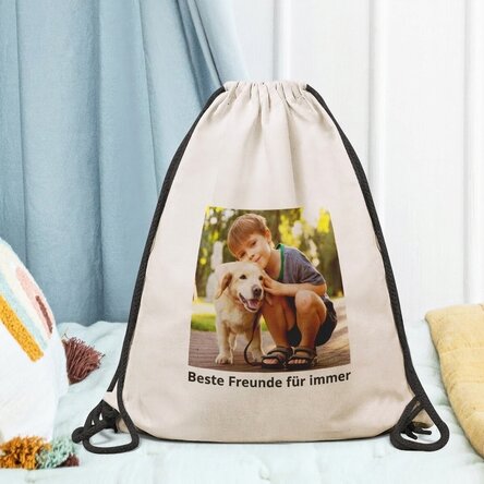 Personalisierter Rucksack mit einem quadratischen Foto und einem Text