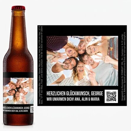 Individuell gestaltetes Bier mit einem Foto und einem QR-Code