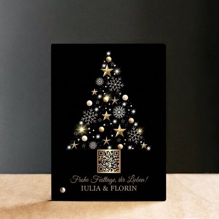 Personalisierter Fotorahmen für den Schreibtisch mit QR-Code und Weihnachtsgruß