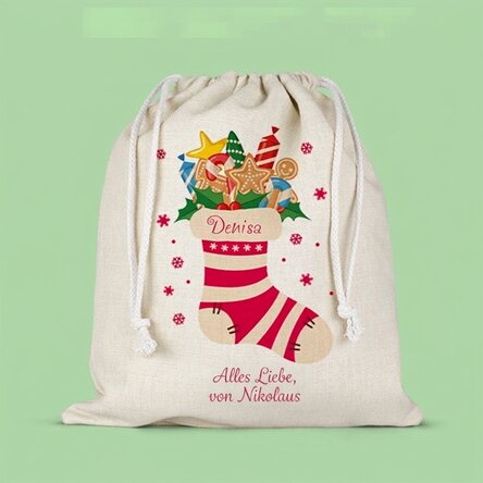 Mittlerer Geschenksack, individuell mit Text bedruckt – Die magische Socke