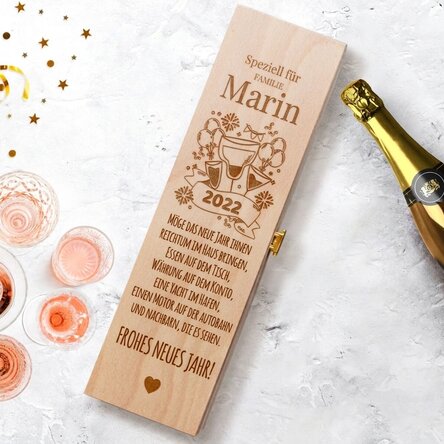 Personalisierte Sektflasche mit Neujahrsgruß