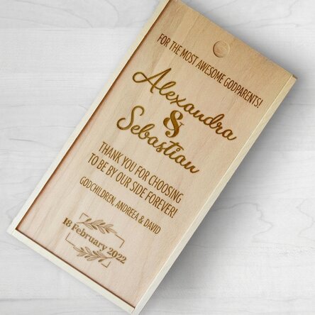 Personalised wooden gift box with date and message - For the coolest godparents!
