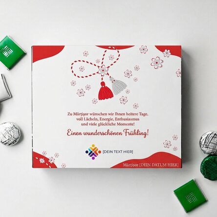 Personalisierte Pralinenschachtel mit Logo und Botschaft