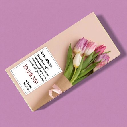 Personalisierte Schokolade mit Text – Tulpenstrauß