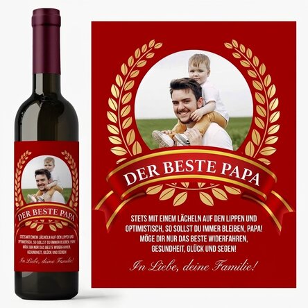 Personalisierter Wein mit Text und einem Foto für Papa – Der beste Papa