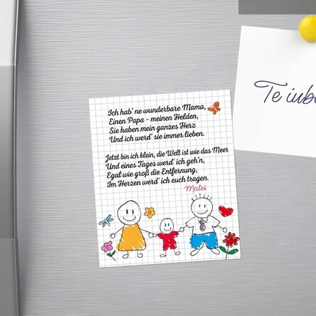 Individuell gestalteter Magnet (10 x 12 cm) mit einem Gedicht für Eltern – kleiner Junge