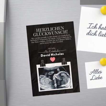 Individuell gestalteter Magnet (10 x 15 cm) mit Text und Foto – Glückwünsche für die Großeltern