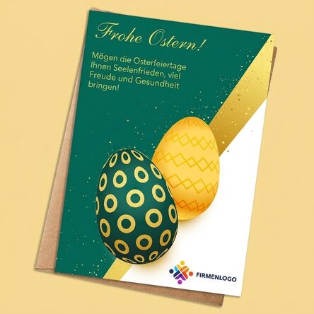 Individuell gestaltete Karte mit Text und Logo – Ostern