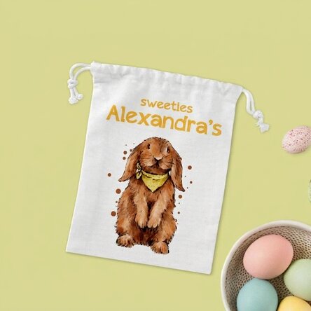 Kleiner Geschenksack mit individueller Beschriftung – Hase mit Süßigkeiten