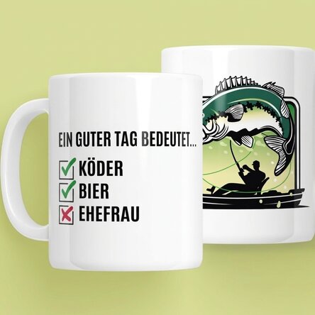 Personalisierte Tasse mit Text – Tag des Fischers