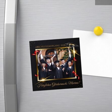 Individuell gestalteter Magnet 10x10 mit Foto und Text – Abschluss