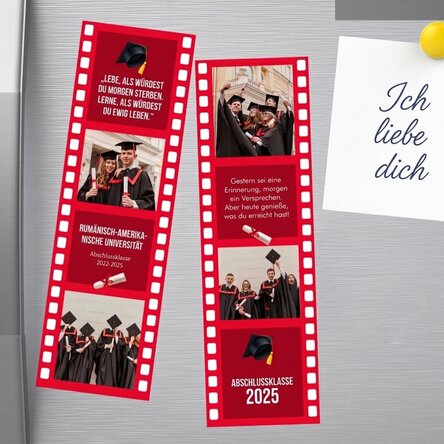 Set mit 2 personalisierten Magneten mit Fotos und Text zum Schulabschluss