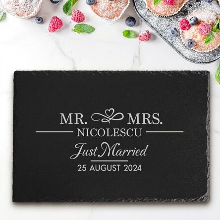 Personalised engraved slate plaque with text - Just married