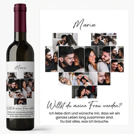 Personalisierter Wein mit 11 Fotos und einer Botschaft – Willst du meine Frau werden?