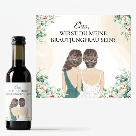 Personalisierte Mini-Weinflasche mit Text – Brautjungfer
