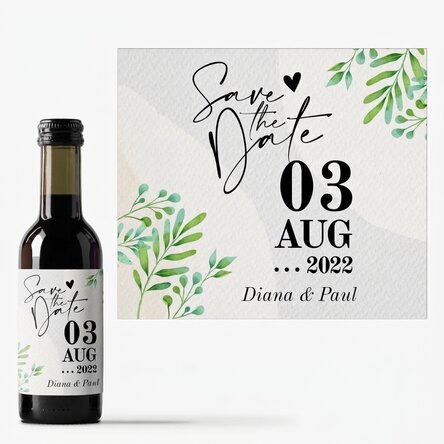 Kleine, individuell beschriftete Weinflasche – „Save the date“
