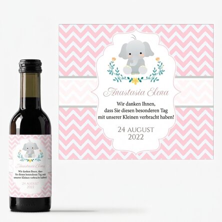 Personalisierte Mini-Weinflasche als Taufgeschenk mit Text – Elefant