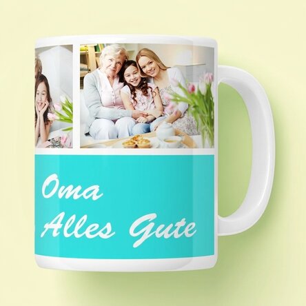 Personalisierte Tasse mit 3 Fotos und einer Botschaft